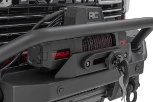 Ram 2500 Bumper - Front - Rough Country - Tubular, Winch Mount, Stinger Bar, Integrated Skid Plate, Light Bar Mount - Satin Black - '19-'26 Ram 2500 Bumper - Front - Rough Country - Tubular, Winch Mount, Stinger Bar, Integrated Skid Plate, Light Bar Mount - Satin Black - '19-'26